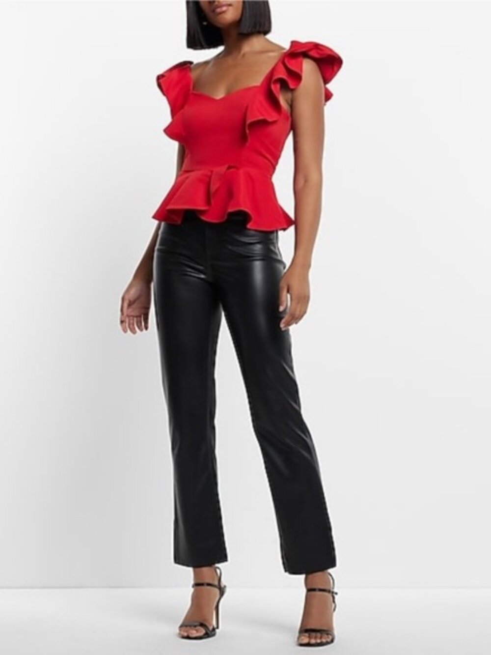 Express Sweetheart Neckline Flutter Sleeve Peplum Ruffle Top S